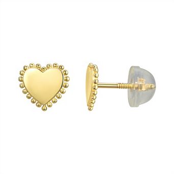 Charming Girl Kids 10K Gold Rimed Heart Stud Earrings