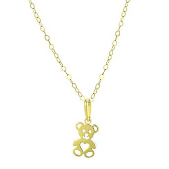 Charming Girl 10k Gold Teddy Bear Pendant Necklace