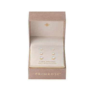 PRIMROSE 3-Pair Round Cubic Zirconia Stud Earrings Set