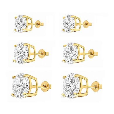 PRIMROSE 3-Pair Round Cubic Zirconia Stud Earrings Set