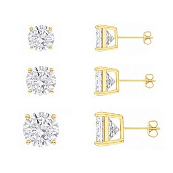 PRIMROSE 3-Pair Round Cubic Zirconia Stud Earrings Set