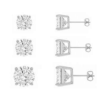PRIMROSE 3-Pair Round Cubic Zirconia Stud Earrings Set