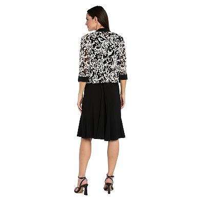 Petite R&M Richards 2-Piece Puff Print Mesh Jacket & Dress Set