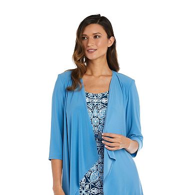 Petite R&M Richards 3-Piece Printed Flyaway Jacket & Dress Set with Necklace
