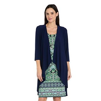 Petite R&M Richards 3 pc Medallion Flyaway Jacket & Dress Set with Necklace