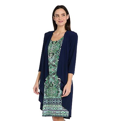 Petite R&M Richards 3-Piece Medallion Flyaway Jacket & Dress Set with Necklace