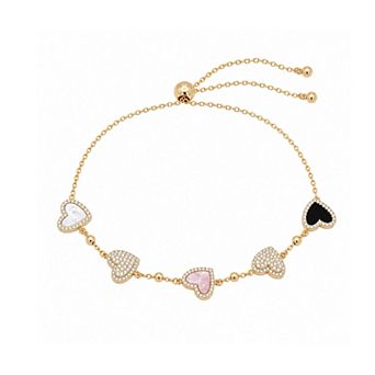 Brilliance Gold Tone Cubic Zirconia Mother-of-Pearl Heart Adjustable Bracelet