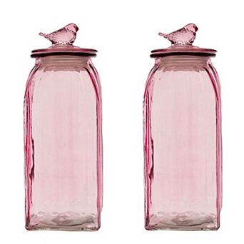 10 Strawberry Street Textured Glass Set of 2 Bird Canister