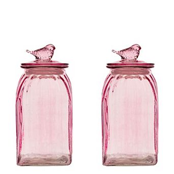10 Strawberry Street Textured Glass Set of 2 Bird Canister