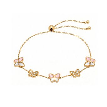 Brilliance Gold Tone Cubic Zirconia Mother-of-Pearl Butterfly Adjustable Bracelet