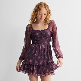 Juniors' Rewind Long Sleeve Laced Dress