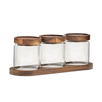 10 Strawberry Street Everyday Acacia 3 pc Glass Canister Set with Tray