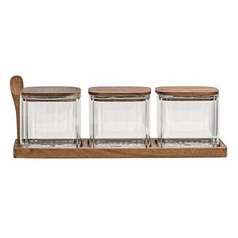 10 Strawberry Street Everyday Acacia 3 pc Glass Canister Set with Tray