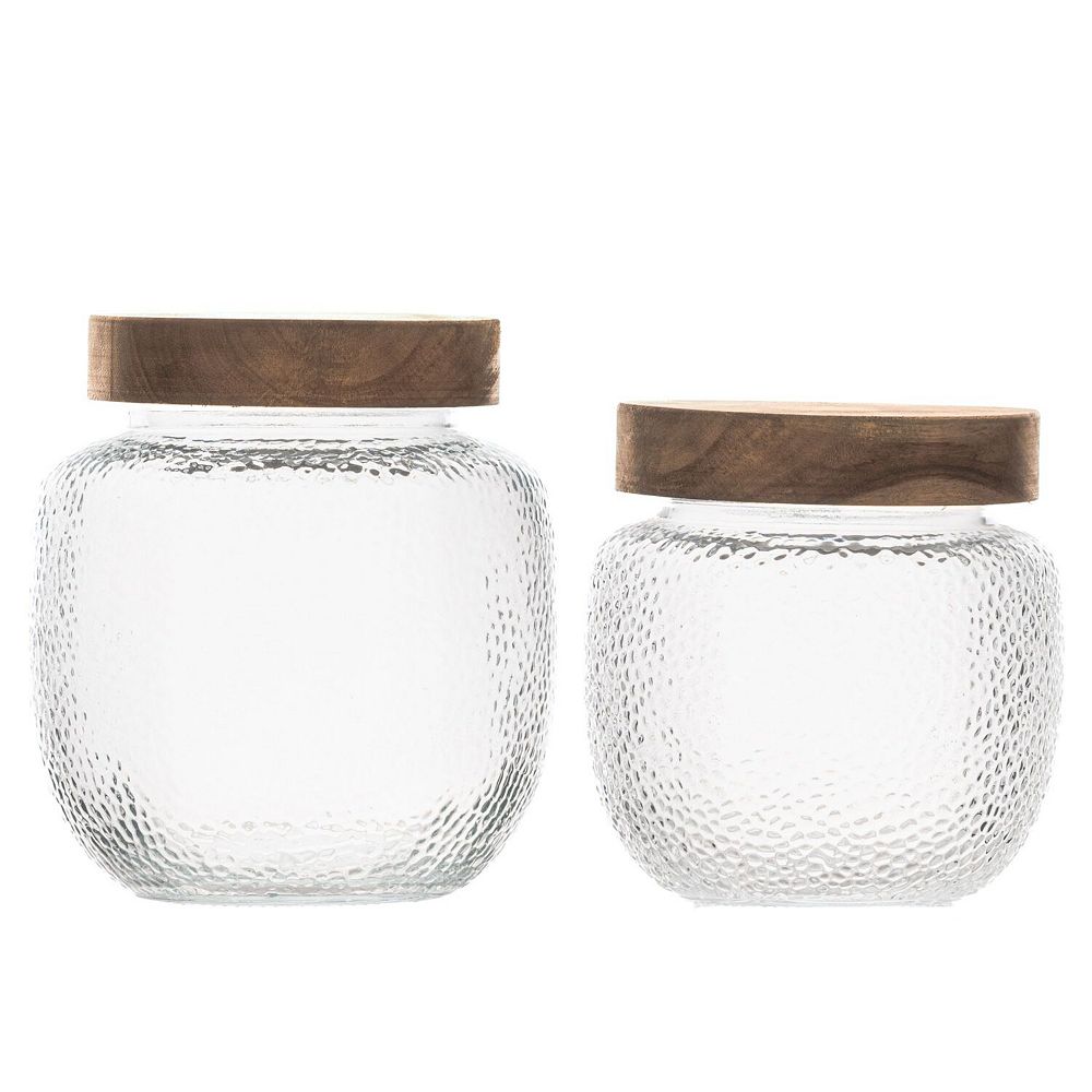 10 Strawberry Street Hanover Glass Canister Set of 2 with Acacia Lids
