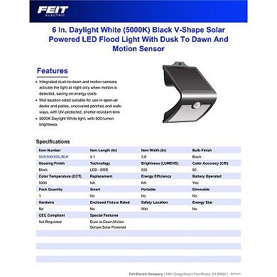 Feit LED Motion-Sensing Solar Powered LED Black Security Light