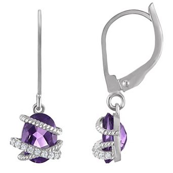 Designs by Gioelli Sterling Silver Oval Amethyst Dangle Earrings