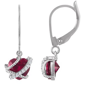 Designs by Gioelli Sterling Silver Lab-Created Ruby Heart Dangle Earrings