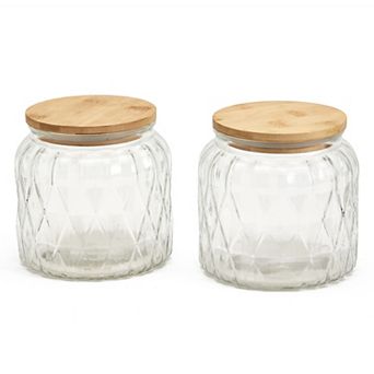 Mason Craft & More 2 pc Diamond Glass Canister Set with Bamboo Lids