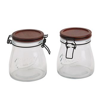 Mason Craft & More 2 pc 0.87L Glass Carafe Canister Set with Acacia Wood Lids
