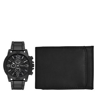Folio Men's Black Watch & Bifold Wallet Set - FMDKSET544