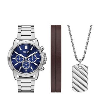 Folio Men's Alloy Rope Chain Bracelet & Pendant Set