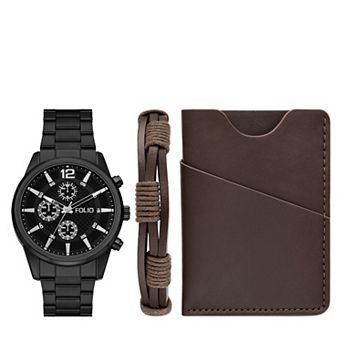 Folio Men's Watch & Bracelet Set with Wallet