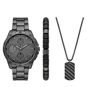 Folio Mens Alloy Rope Chain Polished Watch & Pendant Set