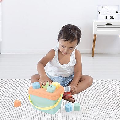 Dolu 7-Piece Shape Sorter Bucket Toy with Matching Cutouts & Lid Storage