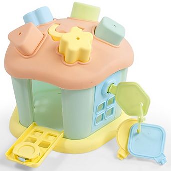 Dolu 9 pc Shape Sorter Happy House Toy with Lockable Doors & Key Set