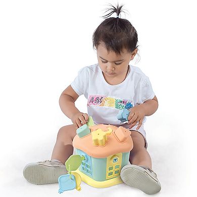 Dolu 9-Piece Shape Sorter Happy House Toy with Lockable Doors & Key Set