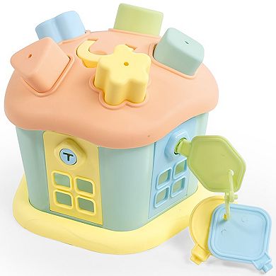 Dolu 9-Piece Shape Sorter Happy House Toy with Lockable Doors & Key Set