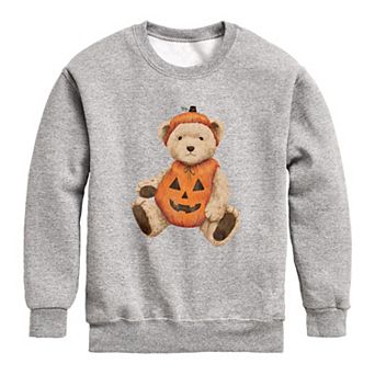 Girls 7-16 Pumpkin Teddy Bear Crew Fleece Sweatshirt