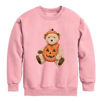 Girls 7-16 Pumpkin Teddy Bear Crew Fleece Sweatshirt