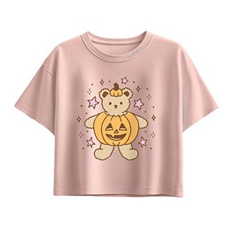 Girls 7-16 Cute Teddy Bear Pumpkin Boxy Tee