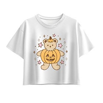 Girls 7-16 Cute Teddy Bear Pumpkin Boxy Tee