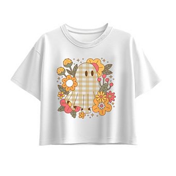 Girls 7-16 Retro Ghost Fall Pattern & Florals Boxy Tee