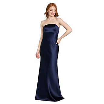 Juniors' Morgan and Co Strapless Satin Gown with Beaded Back Detail