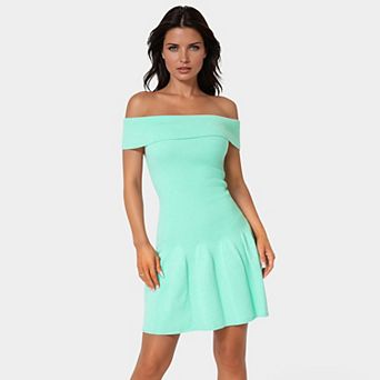 Women's bebe Off Shoulder Fit & Flare Mini Dress