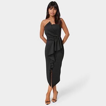 Women's bebe Strapless Cascade Midi Dress