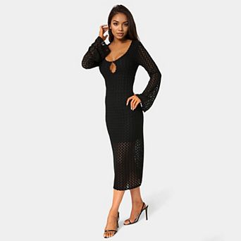 Women's bebe Long Sleeve Cut Out Crochet Maxi Dress