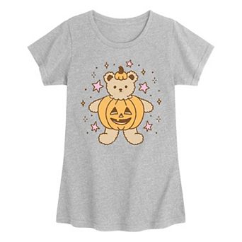 Girls 7-16 Cute Teddy Bear Pumpkin Graphic Tee