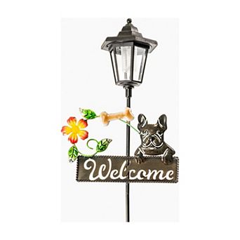 Crosslight Solar French Bulldog Welcome Sign Outdoor Decor