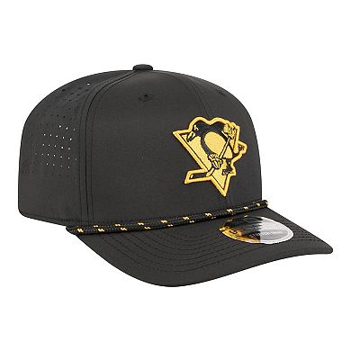 Men's New Era Black Pittsburgh Penguins Sport Vented 9SEVENTY Rope Adjustable Hat