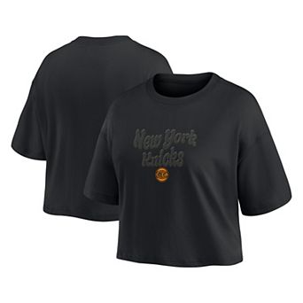 Women's Fanatics New York Knicks Blackout Wave Cropped Top