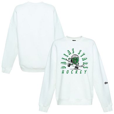 Women's Hype and Vice White Dallas Stars Action Mascot Oversized Sweatshirt
