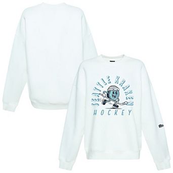 Women's Hype and Vice White Seattle Kraken Action Mascot Oversized Sweatshirt