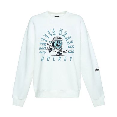 Women's Hype and Vice White Seattle Kraken Action Mascot Oversized Sweatshirt