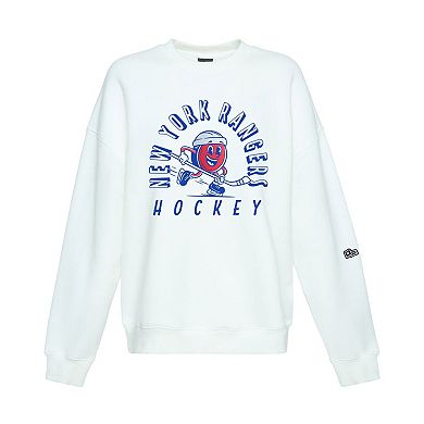 Women's Hype and Vice White New York Rangers Action Mascot Oversized Sweatshirt