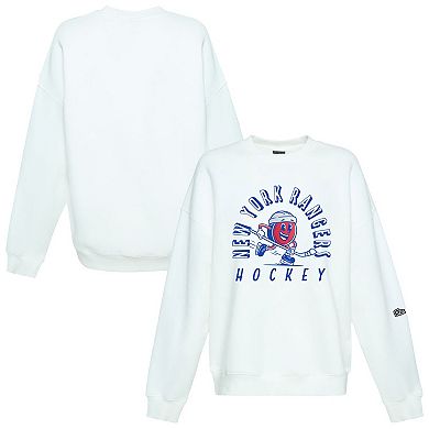 Women's Hype and Vice White New York Rangers Action Mascot Oversized Sweatshirt