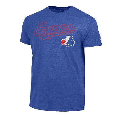 Men's Champion Blue Montreal Expos Cooperstown Wordmark Lockup Tri-Blend T-Shirt